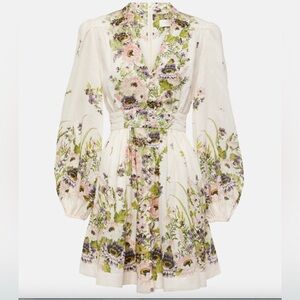 Zimmermann Halliday Plunge Mini Dress, NWT, SZ AU 3/US 10, in cream multi floral